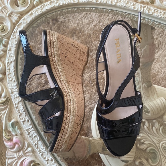 Authentic Prada Open-Toe Cork Wedge Platforms - Picture 3 of 4